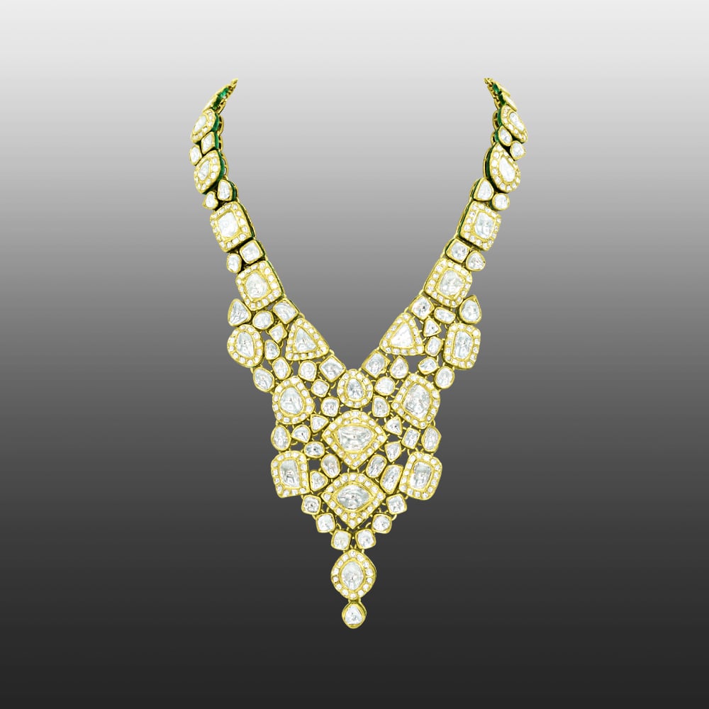V-Shaped Polki Set with Cascading Uncut Diamonds